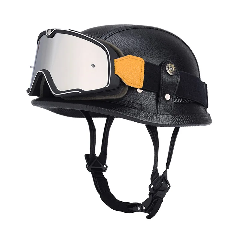 

Moto Motobiker Hats Half Motorcycle Helmet and Free Goggles Combo The Knight for Men Women Accessories Hance Your Ride with Our