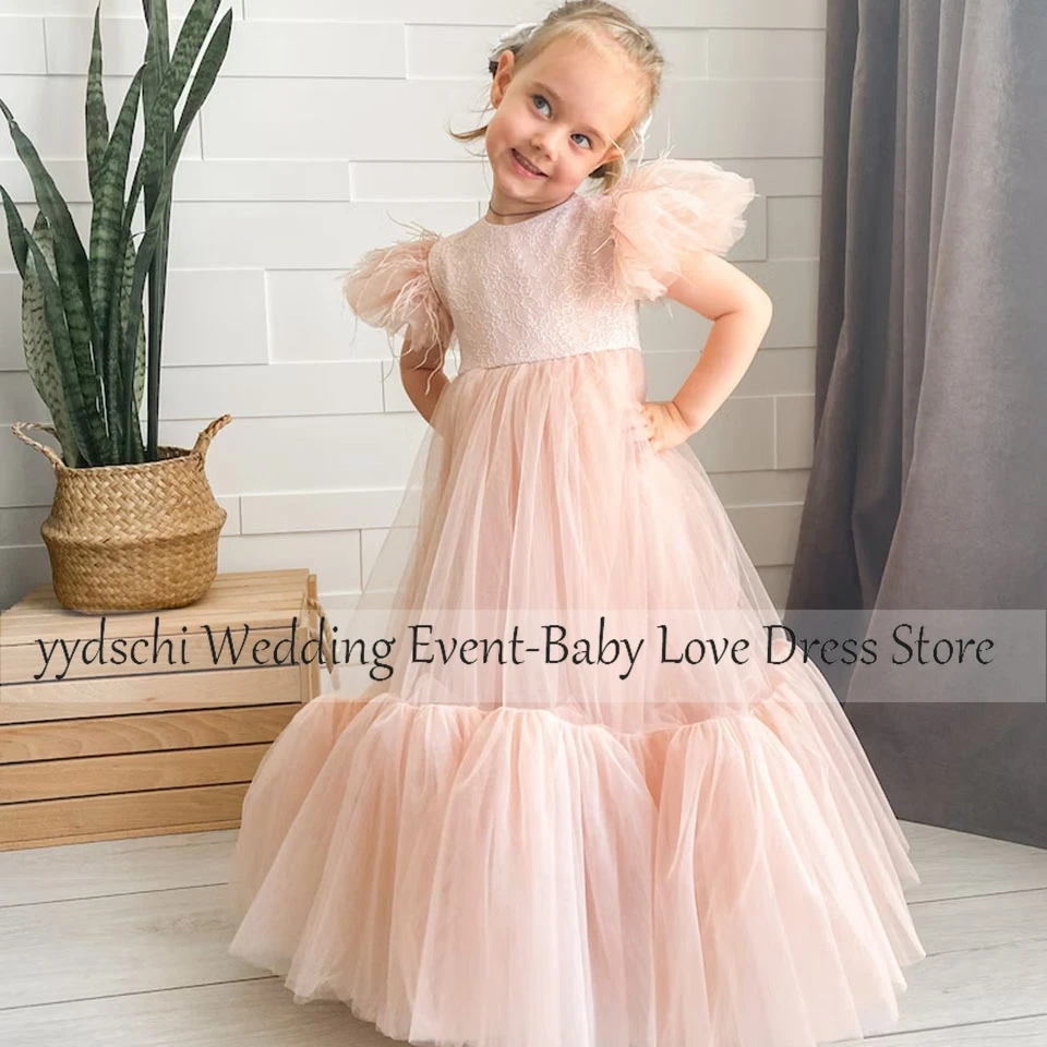 

Pink Flower Girl Dresses Elegant Princess Ball Gown For Kids Birthday Party Simple Bow Floor Length First Communion Dress
