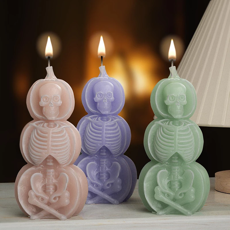 NewHalloweenSiliconeCandleMold3DSkullShapesMoldsforCandles