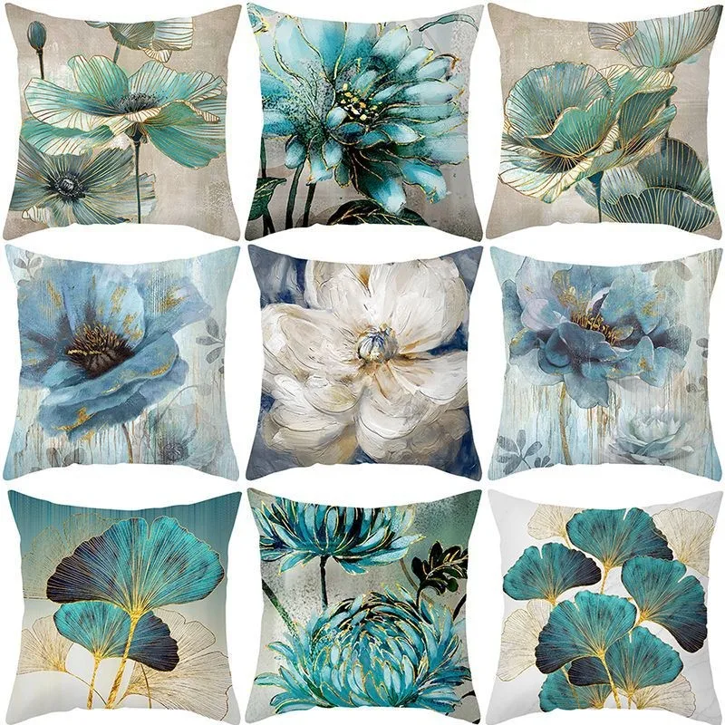 

Blue Watercolor Ginkgo Leaves Print Pillowcase Throw Cushion Pillow Cover Nordic Home Decor Sofa Living Room Decoration 45x45cm