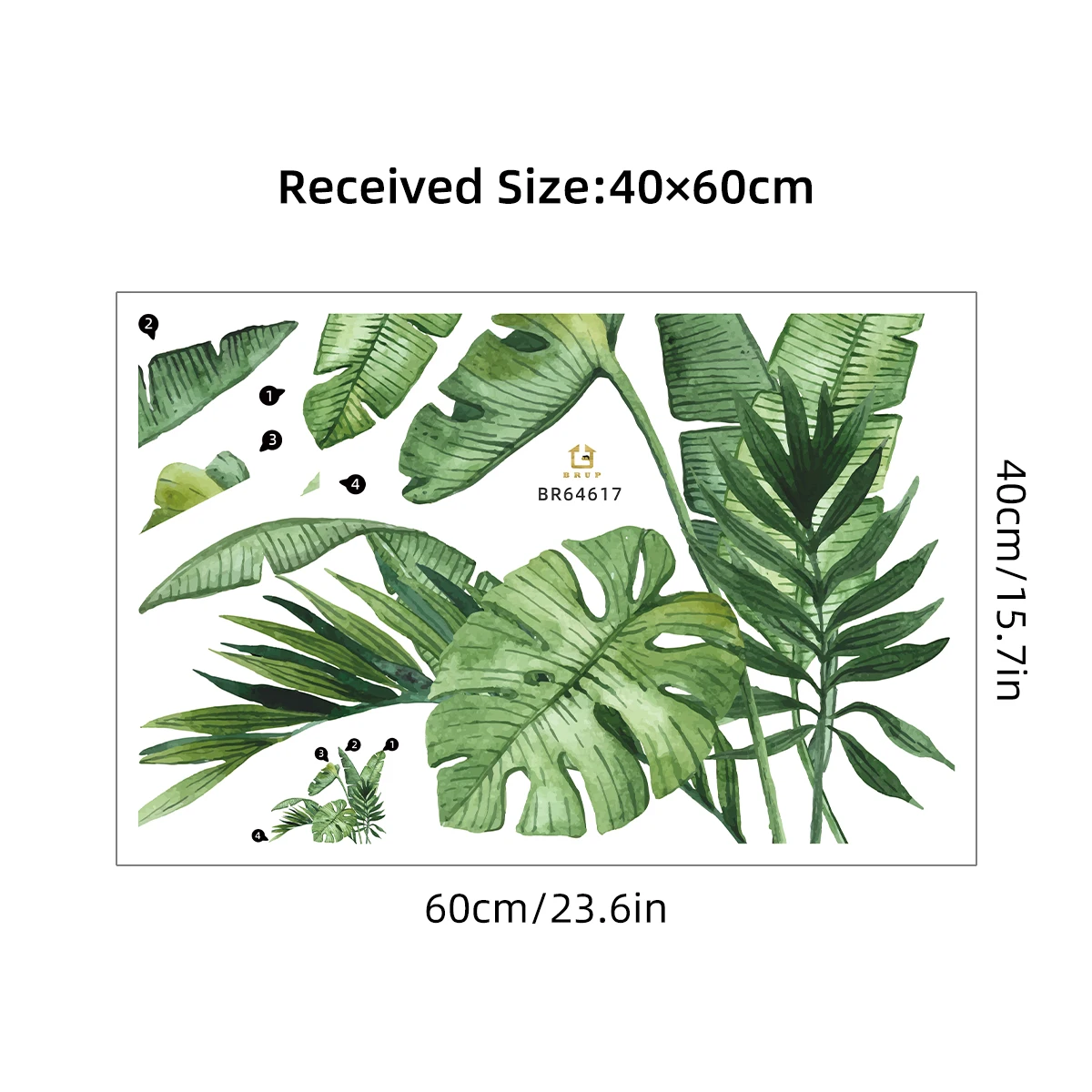 Wall Stickers Realistic Tropical Green Turtle Back Leaf Wall Stickers for Living Room Bedroom Bathroom Decoration Wall Decals