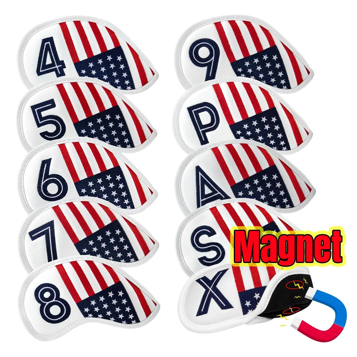 

Golf Iron Headcovers with with Magnetic Closure 10pcs/set Elegant Embroidery USA Flag Premium Leather Iron Headcovers Cover