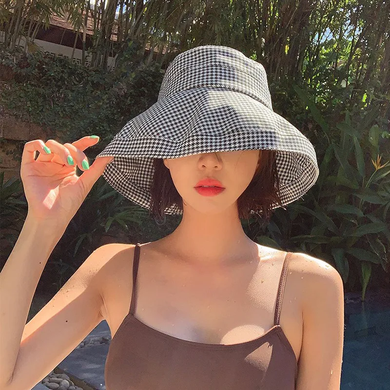 

Панама женская летняя в клетку, Панама от солнца, в японском стиле литературы и искусства, для отдыха на открытом воздухе, универсальная