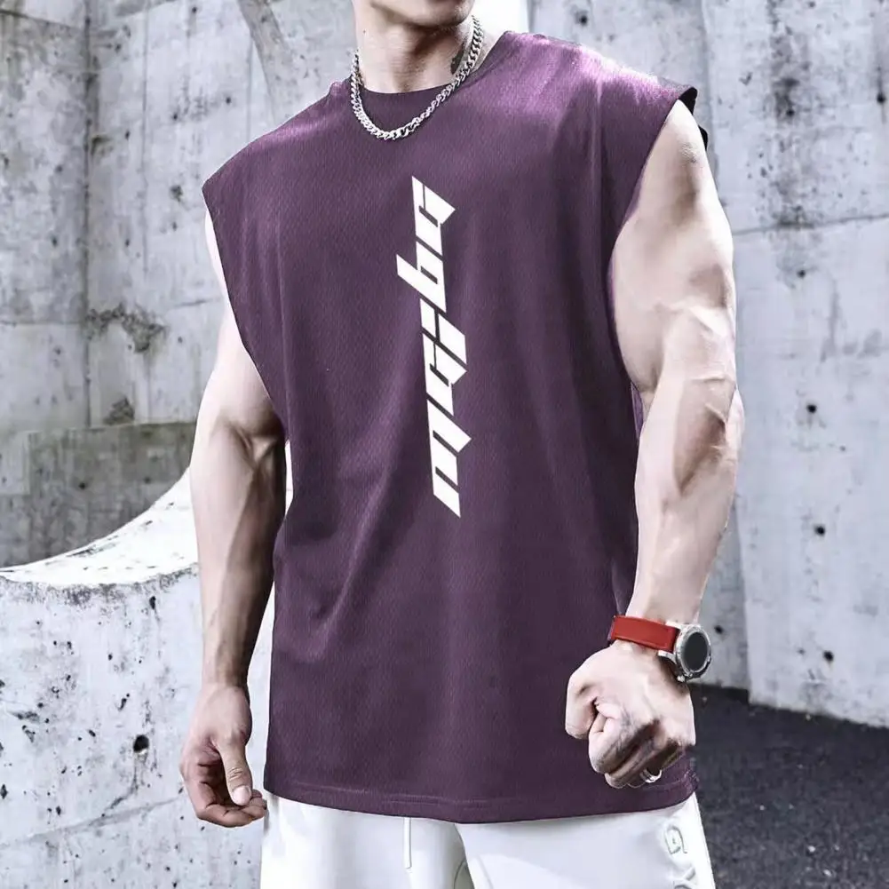 Description Picture 3 of itemMen Top Men's Letter Print Fitness Vest Soft Breathable Tank Top for Gym Sport Quick-drying Sleeveless Crew Neck Pullover