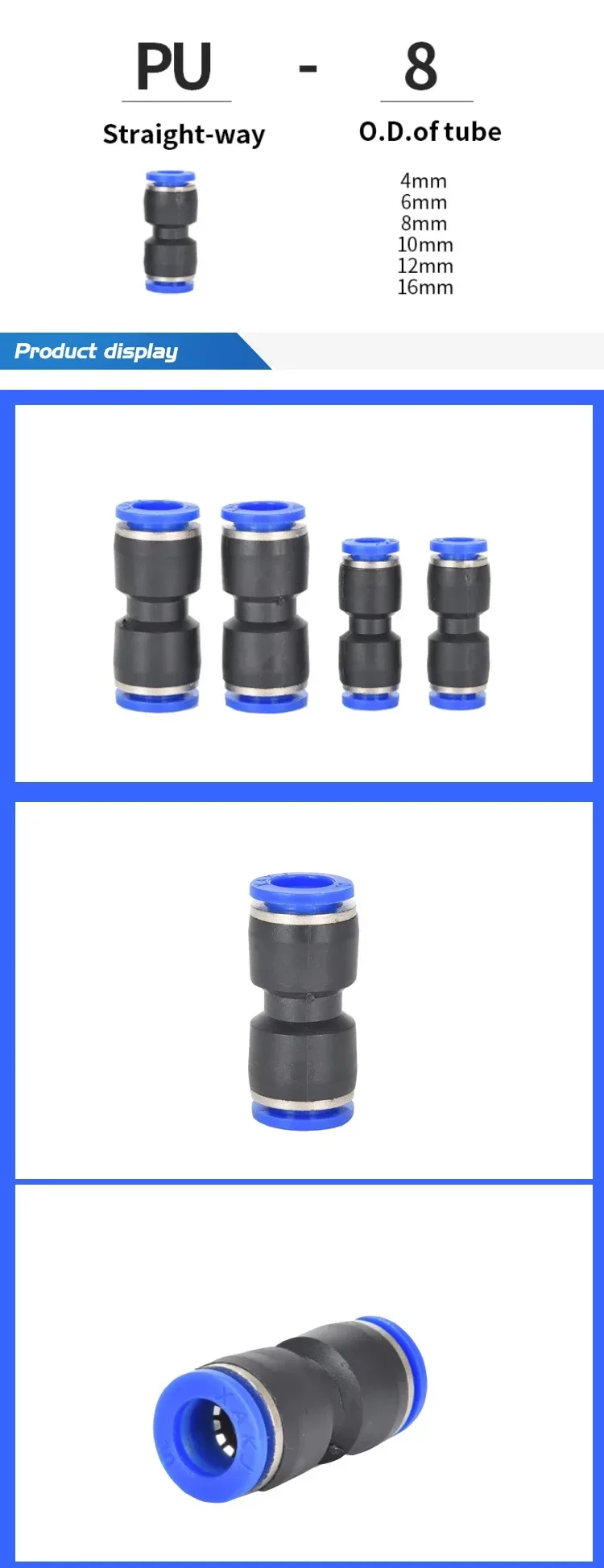 Description Picture 2 of item63Pcs Boxed Set Air Hose Connector 6mm OD PU PE PV PY PZA PK Air Pipe Tube Quick Release Pneumatic Push to Connect Fittings Kit