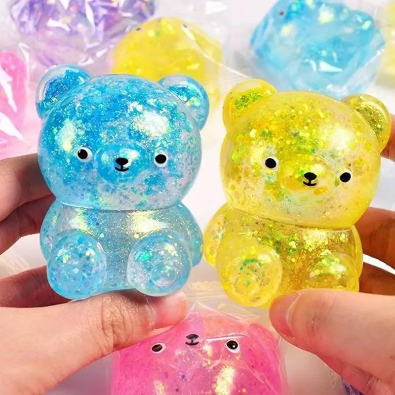 1pcs Kids Anti-stress Soft Slow Rebound Sequins Maltose Pinch Toy Stress Relief Elastic Squeezing Bear for Childrens and Adults
