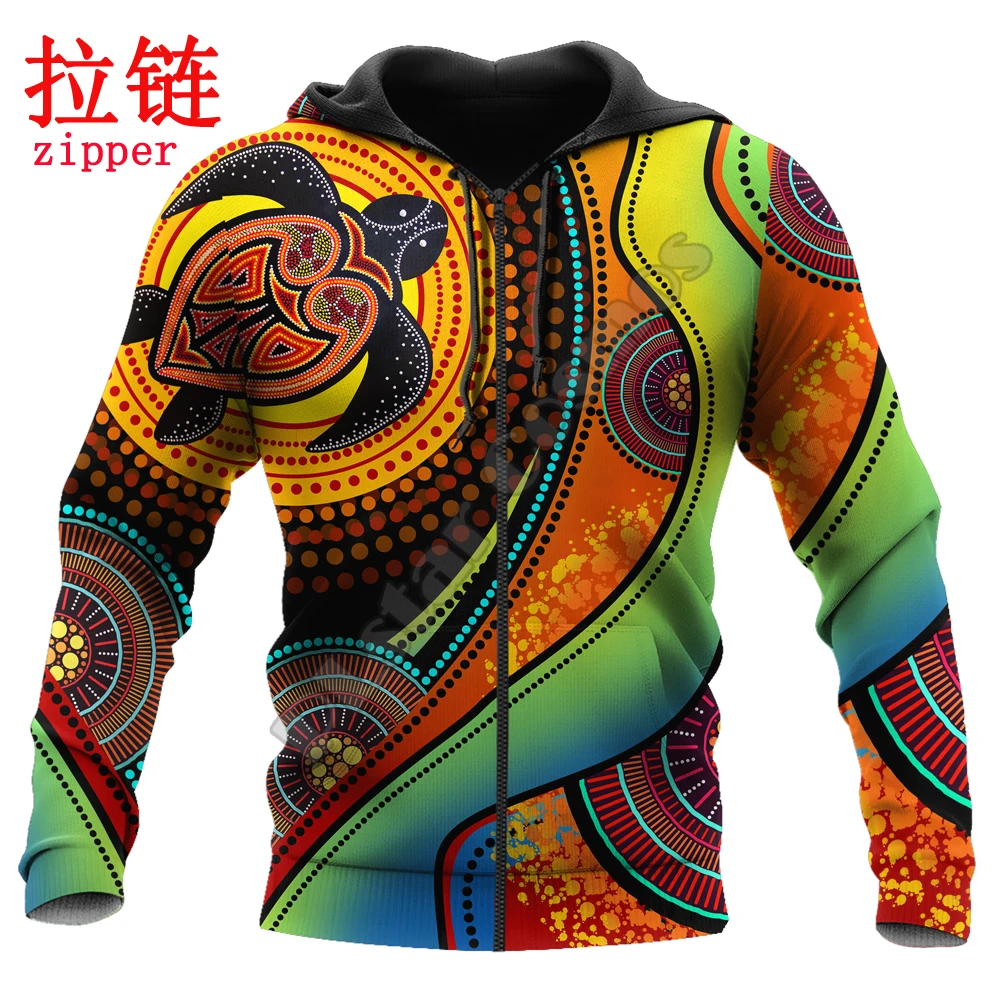 Aboriginal Green Turtles Australia Painting Art 3D Printed Autumn Men Hoodies Unisex Casual Zip Pullover sudadera hombre ADW11
