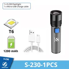  USB Rechargeable LED Flashlight With T6 LED Built in 1200mAh Lithium Battery Waterproof Camping Light Zoomable Torch 