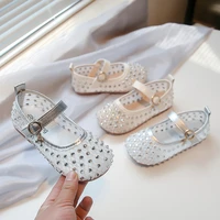 Sandales d'été pour filles, maille d'air en cristal, Biege argent, chaussures plates de luxe pour enfants, belles chaussures de fête gracieuses antidérapantes pour enfants 2