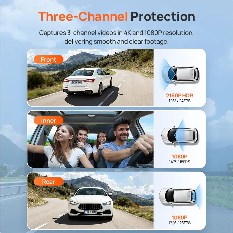 70mai T800E 3-Channel Front 4K + Rear 1080P + Interior 1080P HDR Supercapacitor 24H Parking GPS WiFi 6 70mai T800E Voice Control - Image 2