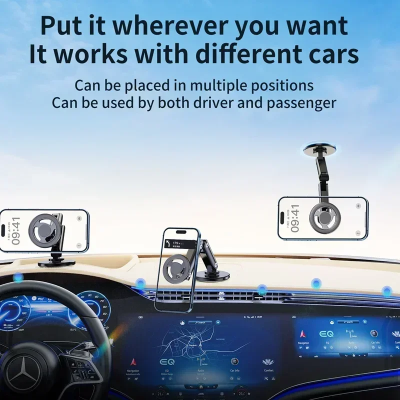Magnetic Metal Car Phone Holder with 360° Rotation and Adjustable Foldable Design
