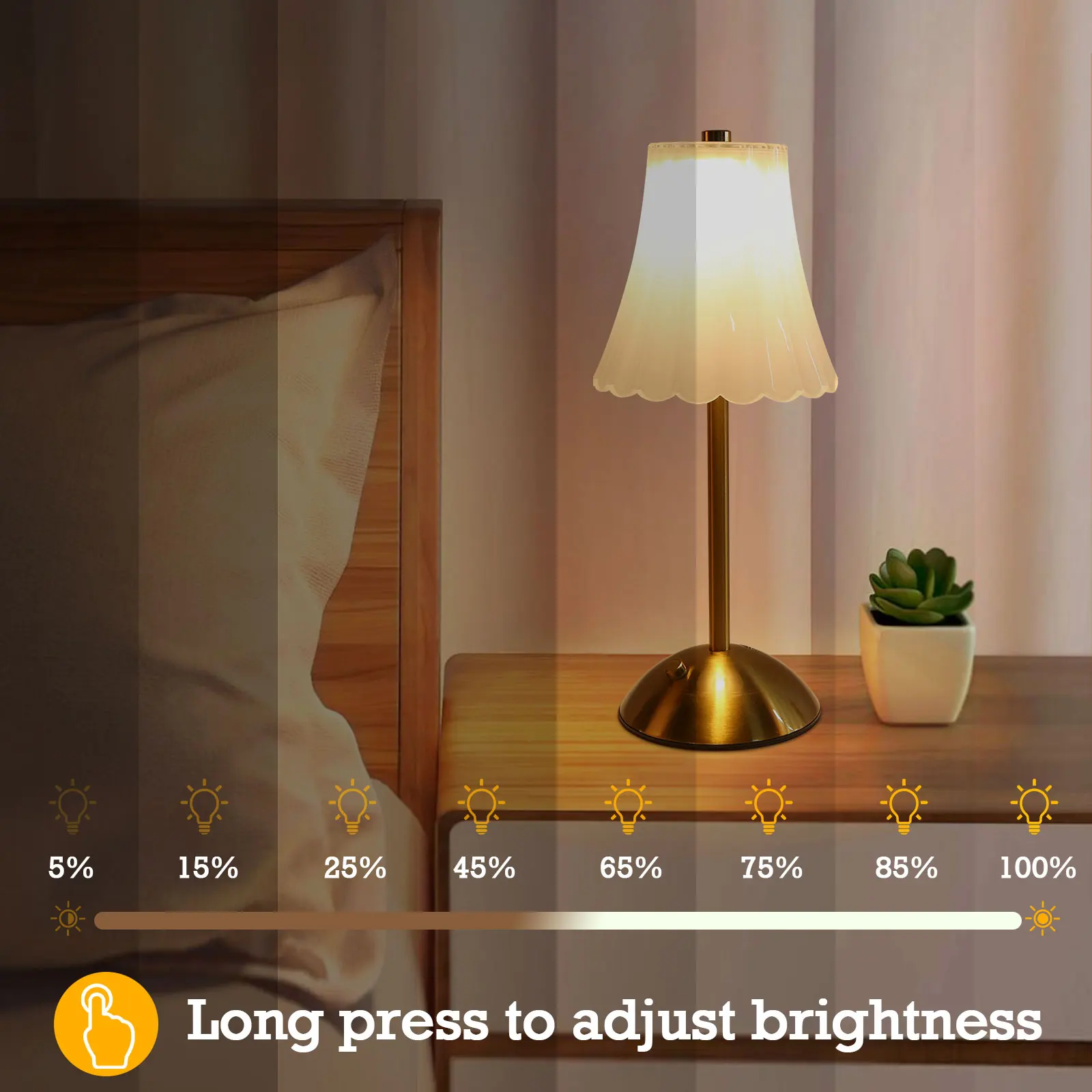 LED Elegant Table Lamp Touch Sensor Desktop Night Light Type-C Rechargeable Crystal Touch Desktop Light for Bar Hotel Restaurant