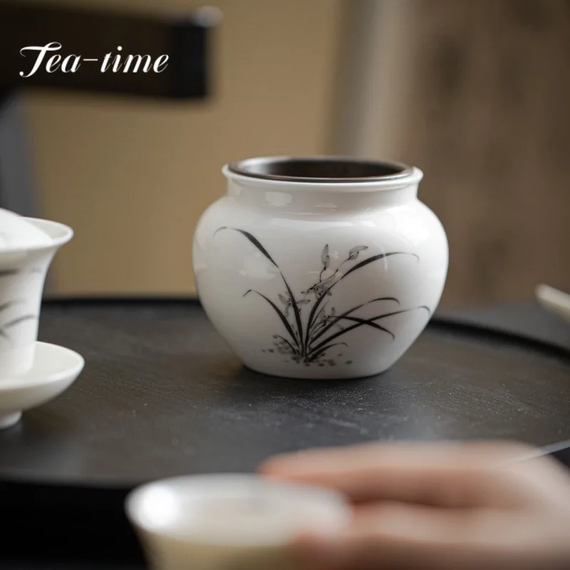 Retro Hand-painted Orchid Jianshui Ceramic Large Cup Washing Bowl with Lid 350ml Household Tea Residue Tank Water Bowl Teaware