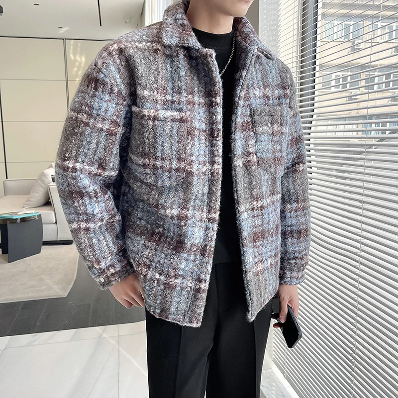 Korean plaid wool down jacket 90 white duck downKorean plaid wool down jacket 90 white duck down