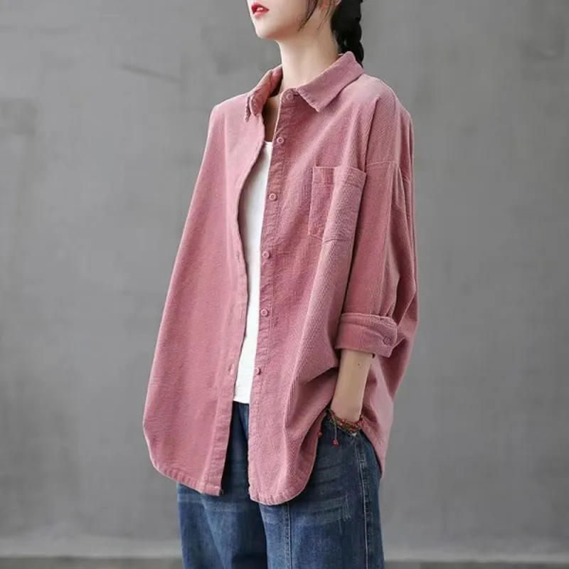 

Corduroy Single Breasted Japanese Korea Style Vintage Autumn Winter Outwear Blouse Shirts Fashion Women Casual Spring Blouse
