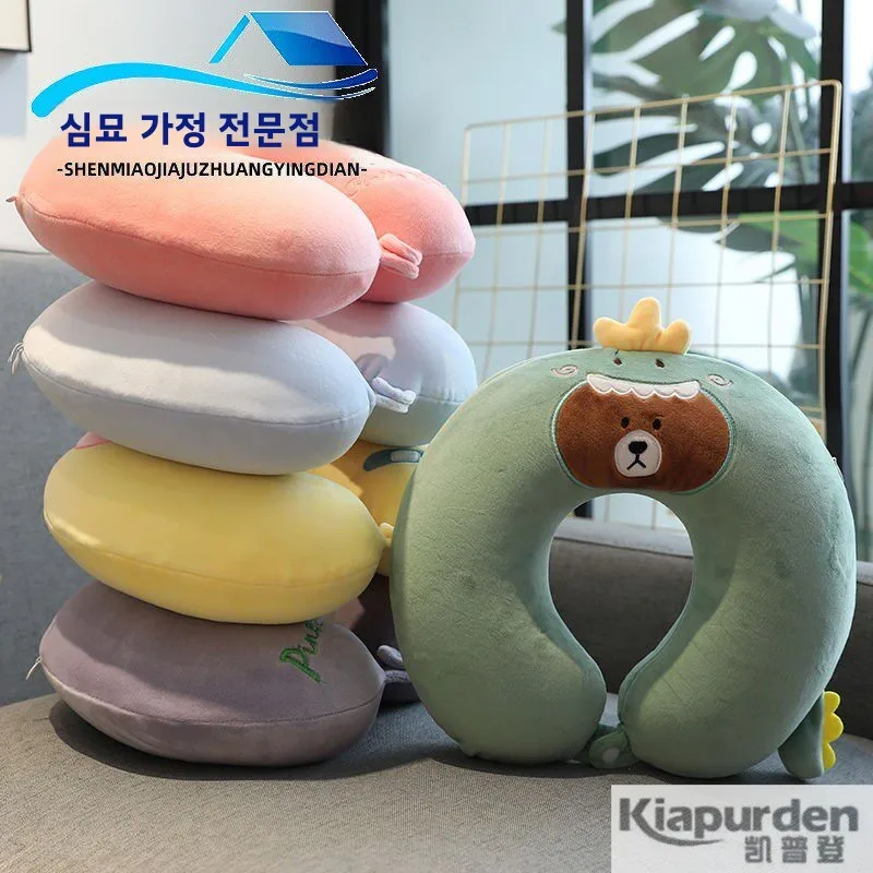 귀여운 U자형 목베개 여행용 차량 에어백 헤드레스트 어린이 목 지지 베개 코어..