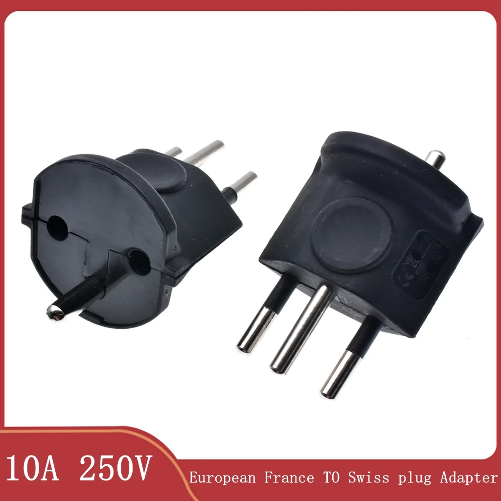 1pcs European France TO Swiss plugs Travel Adapter 3 pin plug 10A 250V Power Plug EU to