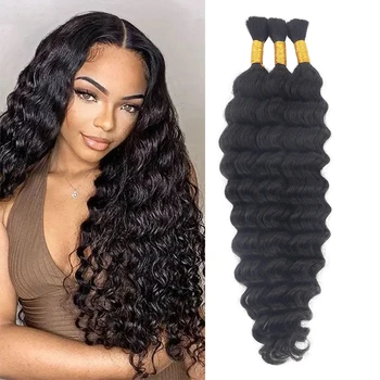 Capelli Umani per Intrecciare, Onda Profonda, 100g, Senza Trama, Ciocche di Capelli Umani Ricci Profondi per Intrecciare, per Trecce Boho