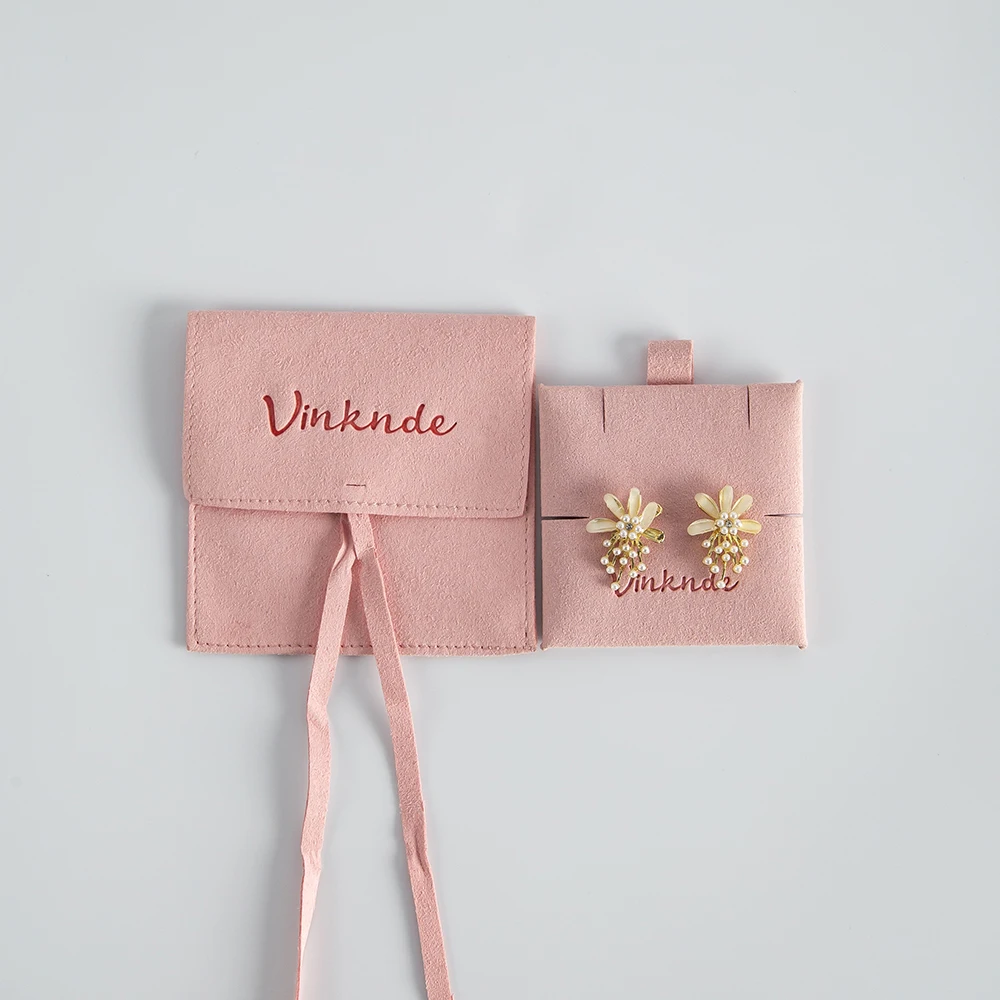 Maßgefertigter Mikrofaser-Schmuckbeutel aus Wildleder, Kleiner Samtbeutel für Schmuck, Ohrringe, Ringe, Halsketten, Verpackung & Präsentation, Geschenkbeutel mit Karte – Detail 11