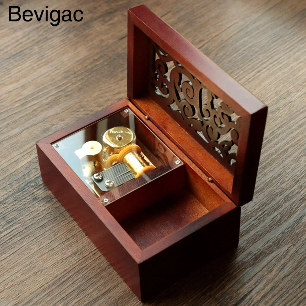 Wood Color Sewing Clockwork Music Box Vintage Mini For Table Decoration