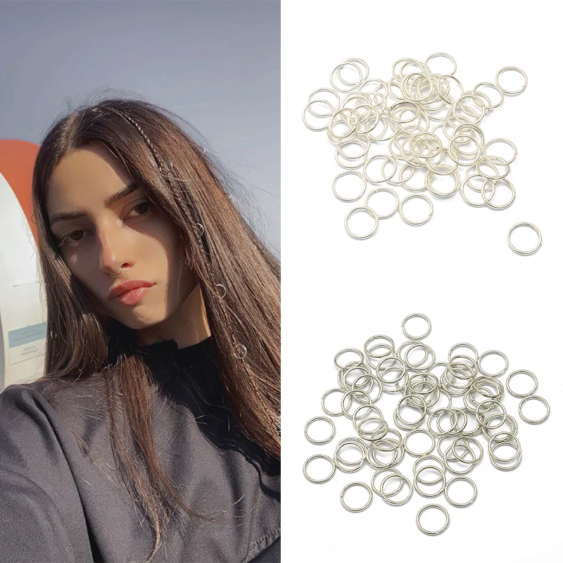 10mm 50Pcs Gold Silver Mix Color Hair Rings Dreadlock Beads Cuffs Opening Rings For Hair Accessories Styling Braider For Kids 50 50cm satin silk scarf fashion women neck scarf print square flight attendants handkerchief rings lady hair scarf