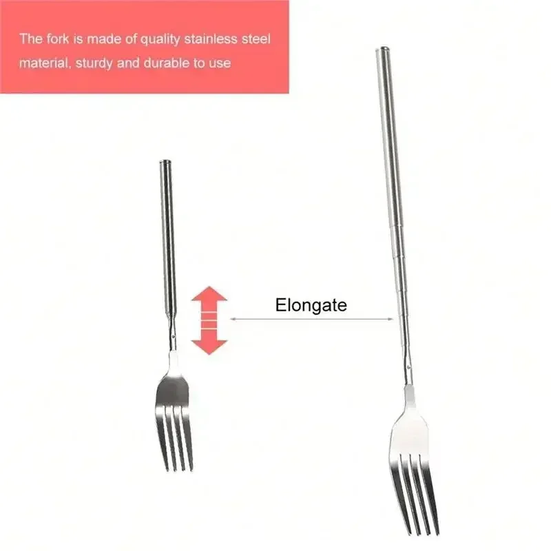 Stainless Steel Cutlery Fork Tableware Bento Box Retro Fork BBQ Telescopic Extendable Dinner Fruit Dessert Long Handle fruit fork,portable cutlery,expandable fork