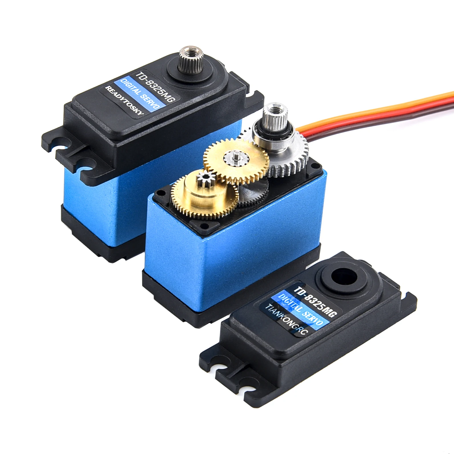 Lot de servos 25KG 20KG pour robot RC, quatre pièces alignées avec câbles et connecteurs