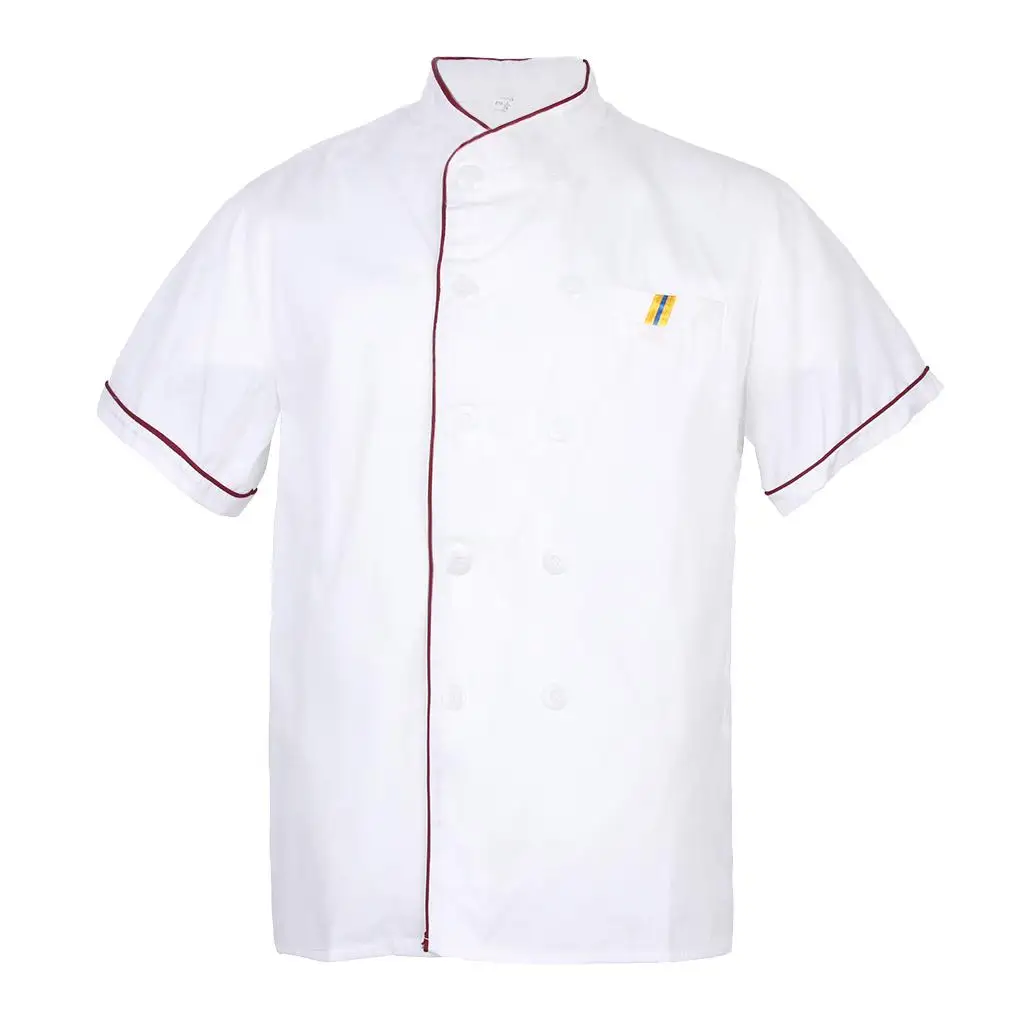 Chef Short Sleeves Uniform Cotton Hotel kitchen Clothing Apron White 5Size