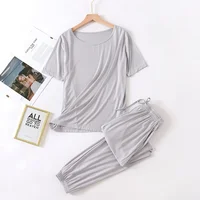 2026 spring and summer female modal pajamas two-piece short-sleeved trousers color large-size breathable casual home service set - Image 4