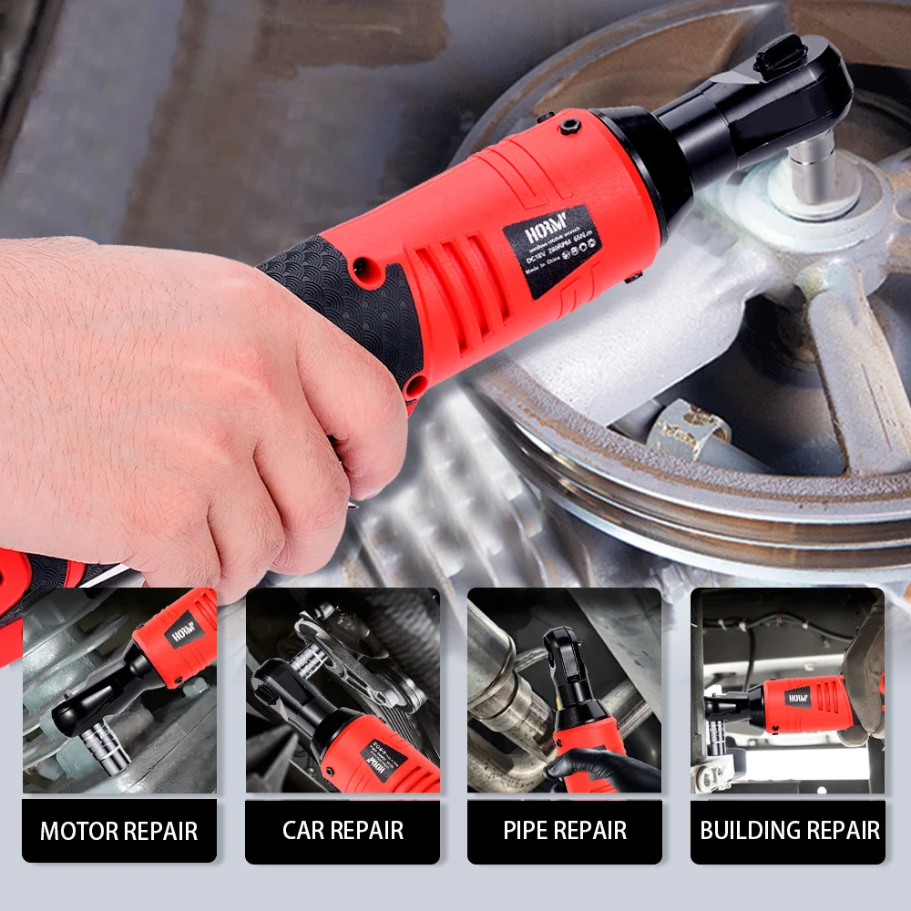 Hormy 3/8 Inch Cordless Electric Wrench 9.5mm Right Angle Ratchet Wrenches 65N.m Rechargeable Car Repair Tool Set Angle Wrench 4