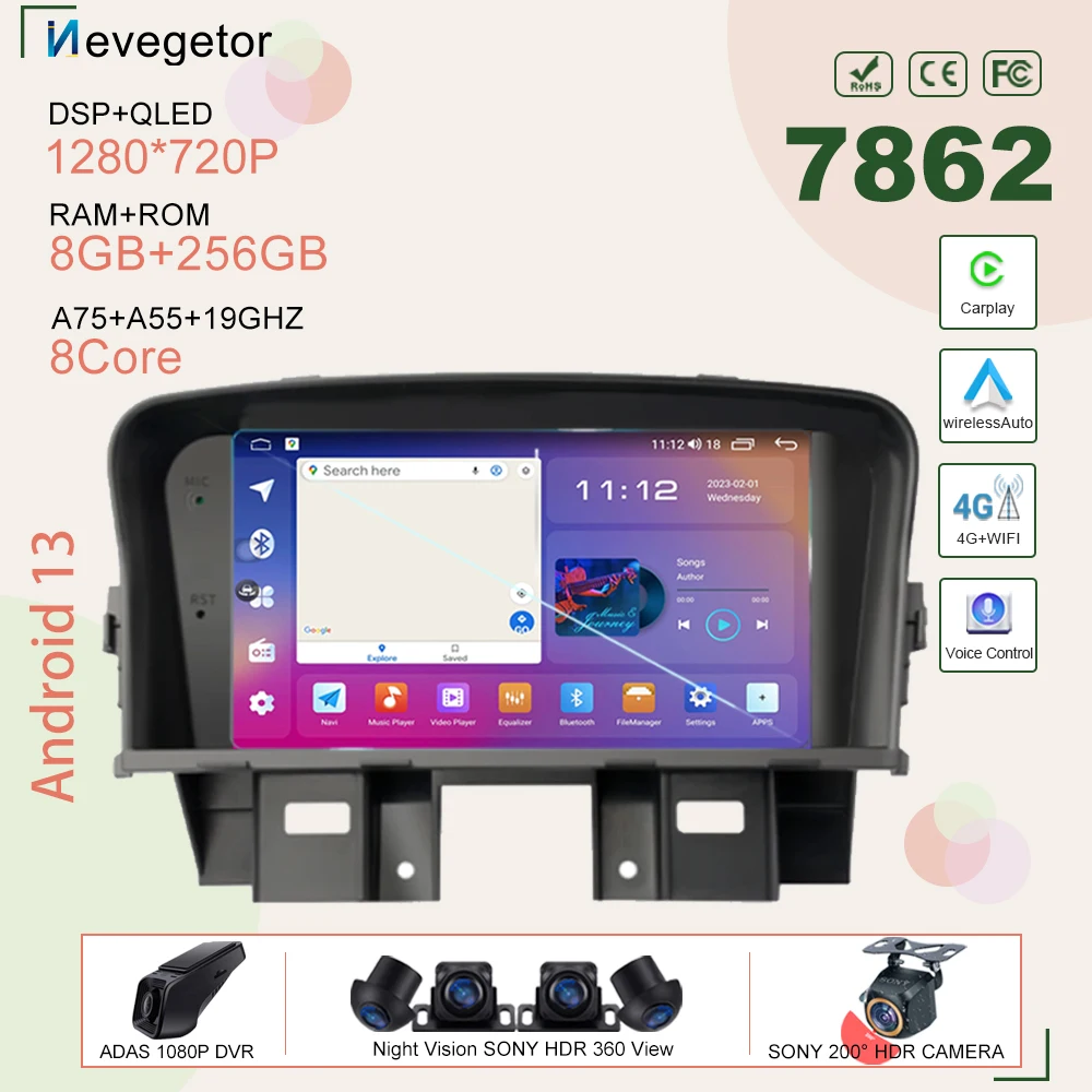 

Android 13 Car Head Unit for Chevrolet Cruze 2008 - 2014 Auto Radio Stereo GPS Navigation No 2din DVD BT Multimedia Player 7862