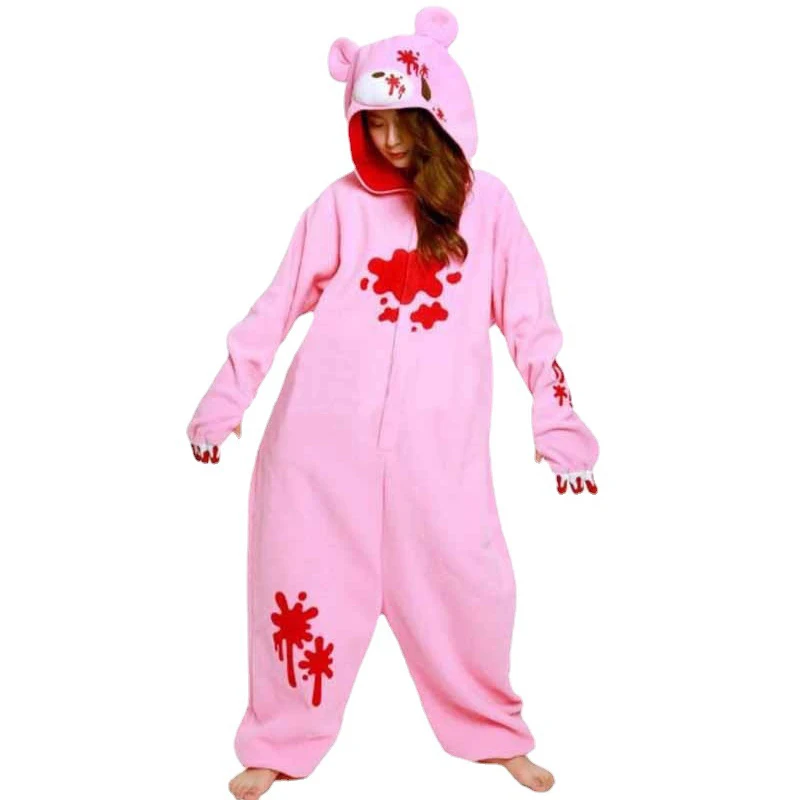 Autumn Winter Black Pink Gloomy Blood Bear Cosplay Costume Fleece Animal Onesies Pajamas Adult Cosplay Costume Pyjamas Sleepwear