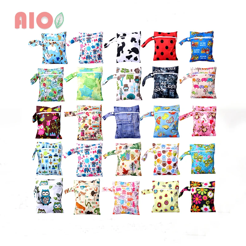 AIO 1Pcs 30*40cm Diaper Bag Wet Bag Reusable Waterproof Fashion Prints Wet Dry Single Pocket Cloth Handle Wetbags Multi-function