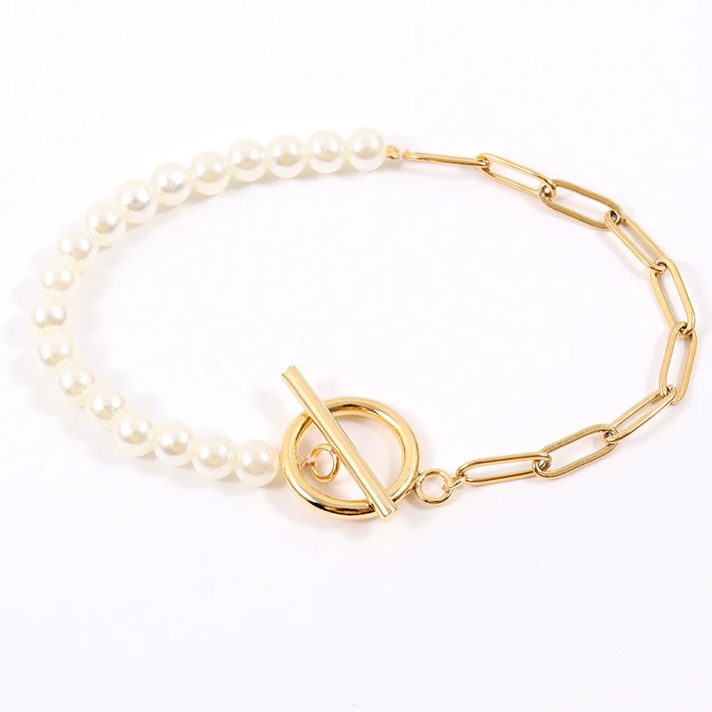 Chain Bracelet Stainless Steel Bracelets Stainless Steel Jewelry Fashion Paperclip Chain Bracelet Women Temperament Simulated Pearl Stainless Steel Chain Bracelet For Women Jewelry Gift