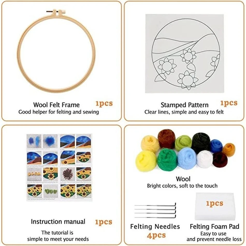 GATYZTORY Scenery Painting DIY Wool Embroidery Kit Needle Felting starter Tools Mom Friends Kids wool felting kit needle felt kit