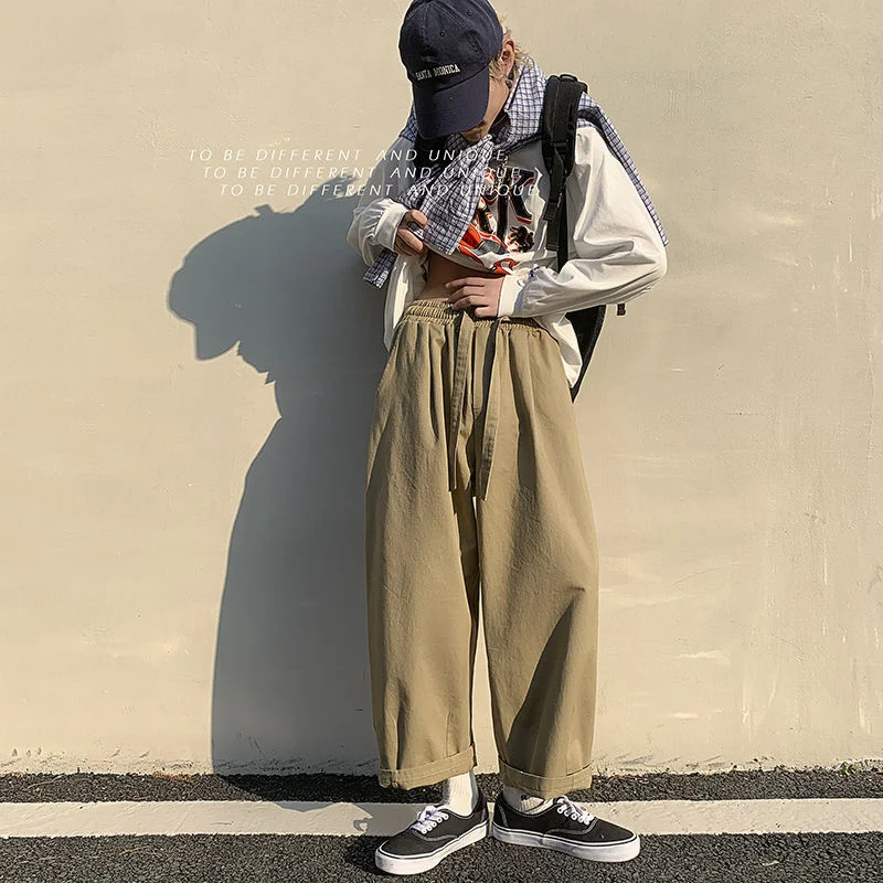 

2022 Men's Leisure Loose Straight Casual Pants Cotton Fashion Trend Sweatpants Elastic Waist Solid Color Trousers Size M-2XL