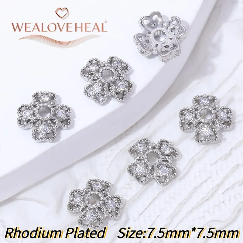 18K vergoldete Messing-Abstandshalterperlenkappen, mit Zirkonblumen besetzte Perlenendkappen für DIY handgefertigte Armbänder, Schmuckherstellungszubehör. – Detail 30