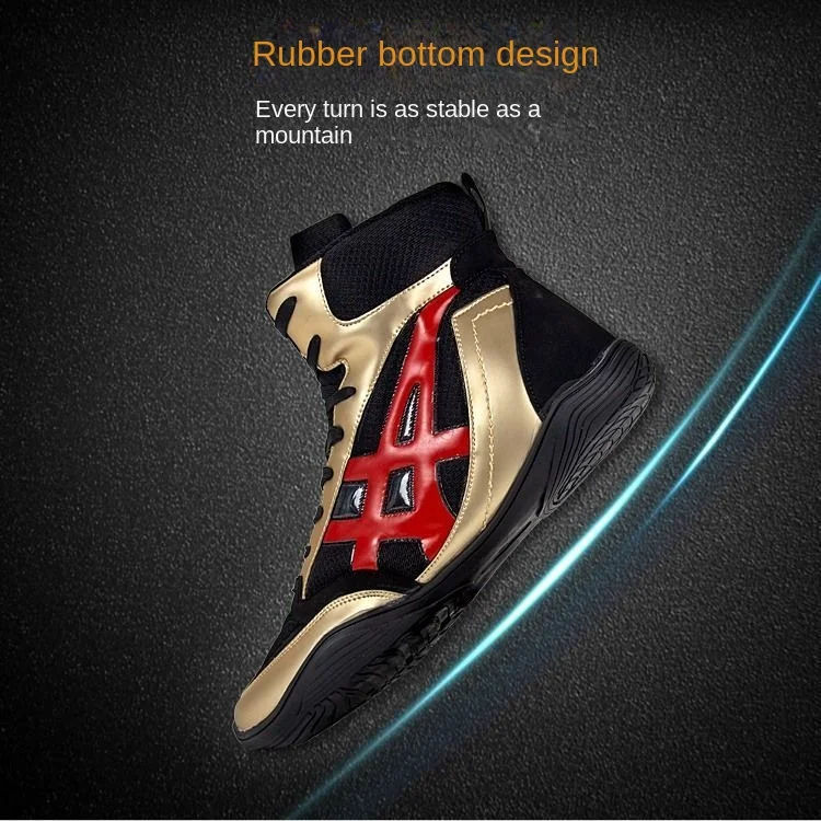 Description Picture 5 of itemProfessional Wrestling Sneakers Men Women Breathable Boxing Sport Shoes Size 36-45 Gold Weight Boxing Fighting Boots