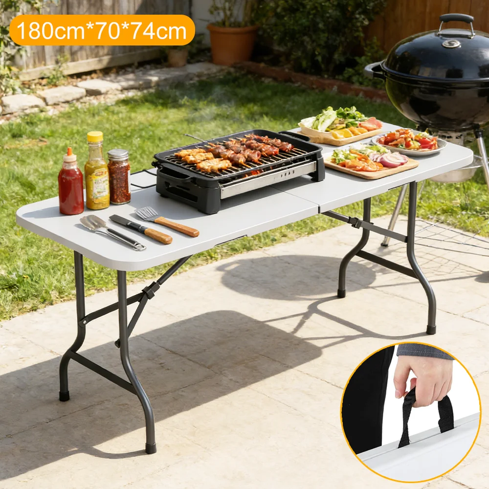 Portable Folding Table 180cmx70cmx74cm Outdoor Camping Picnic Table with Handle dining table, heavy-duty folding table