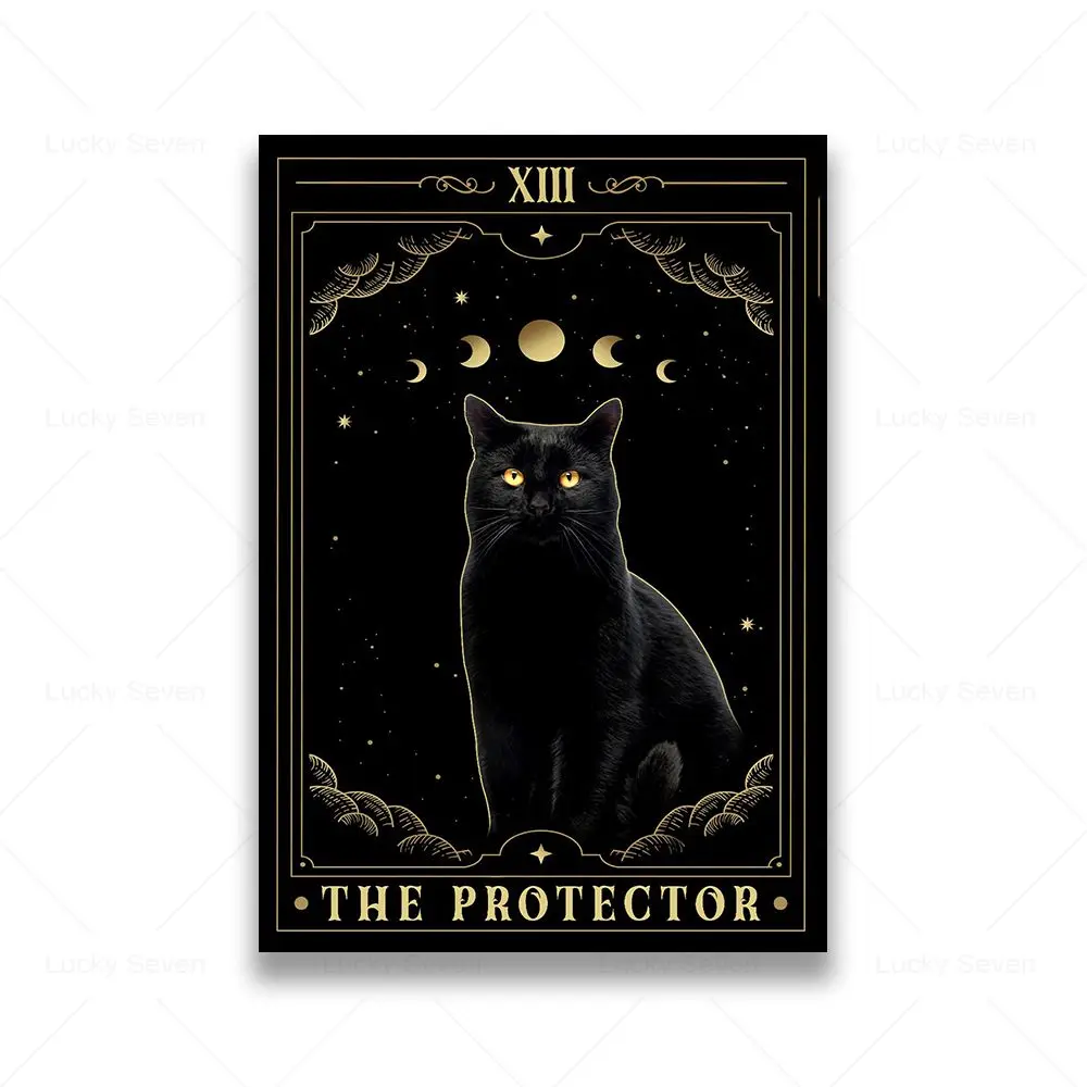 Targa In Latta Gatto Nero “The Protector” – Cartello Vintage 20x30 Cm Per Arredo Casa E Cucina