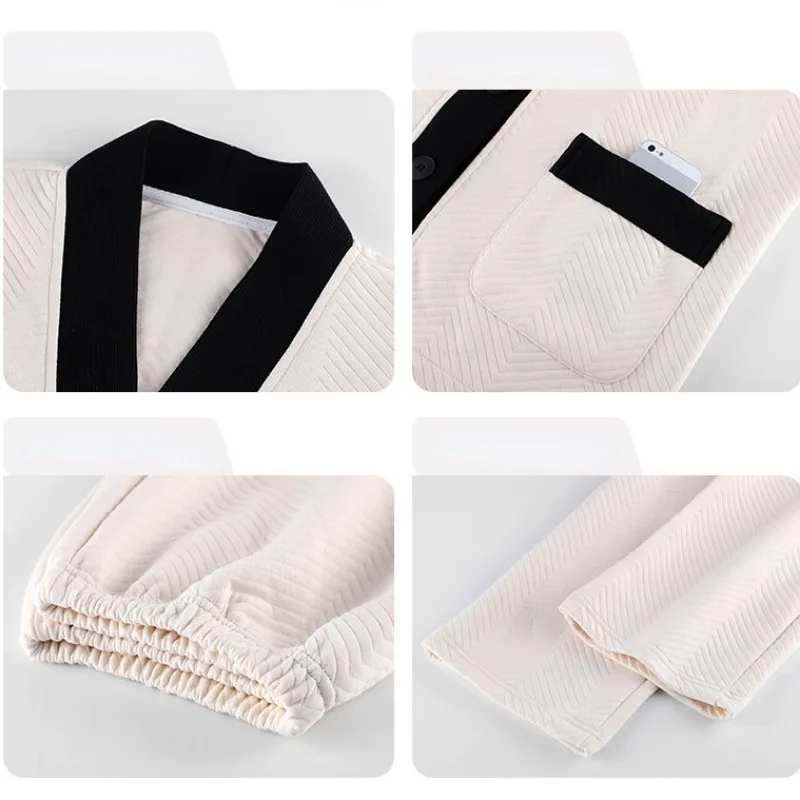 2023 New Autumn Winter Three-layer Sandwich Warm Pajamas Women Thickened Loungewear Pure Cotton Long Sleeved Air Cotton Homewear