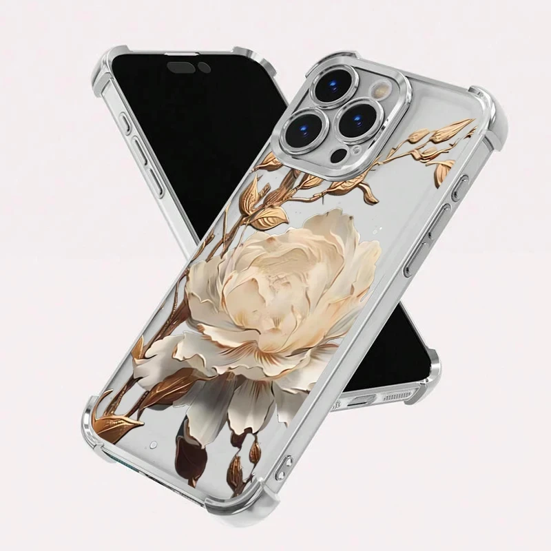 Elegant Golden Lotus Flower Electroplated Airbag Clear Phone Case