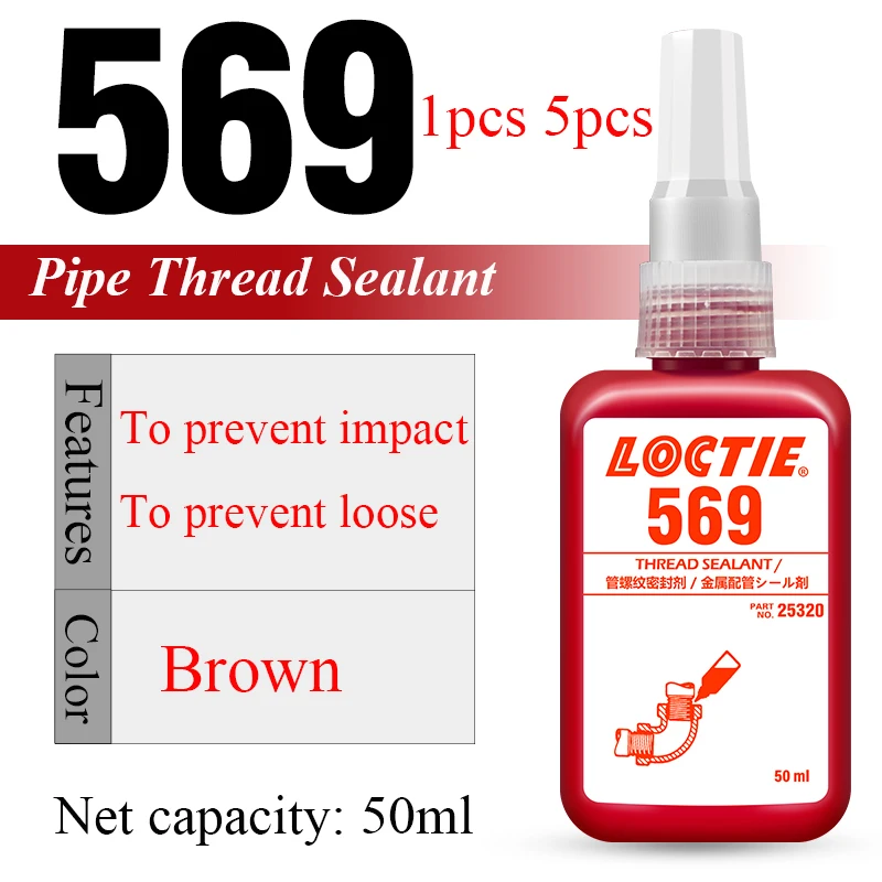 5 Pz 1 Pz 50Ml Loctite 569 Colla Tubo Dell'Acqua Giunto Filo Impermeabile Sigillante Tubo Metallico Pressione Dell'Acqua Tubazione Adesivo Forte