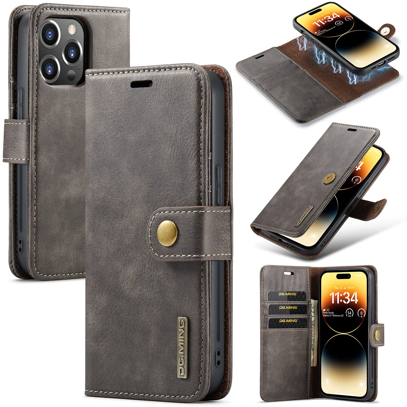 Versatile Detachable Leather Wallet Case with Magnetic Card Holder