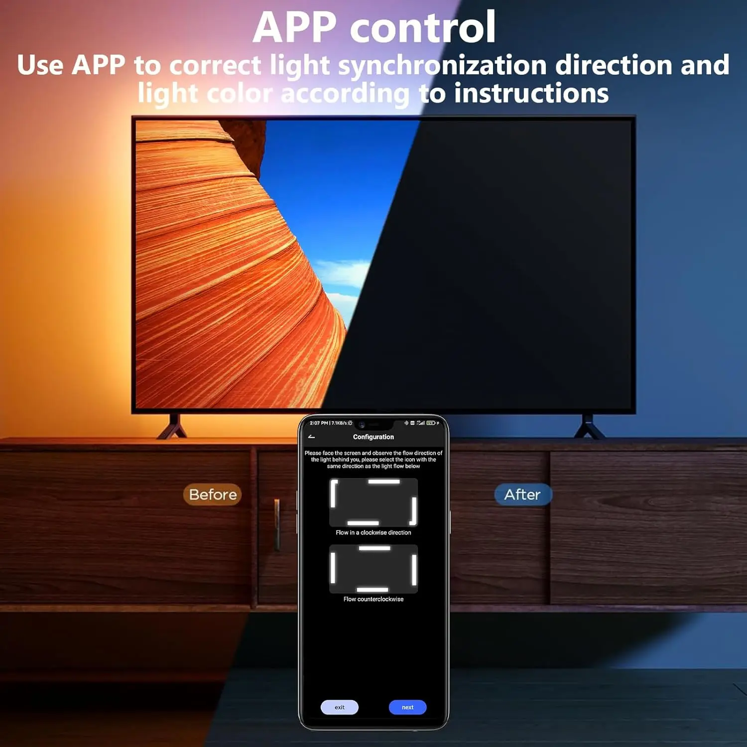 스마트 TV LED 백라이트, HDMI 4K3 0Hz 싱크박스 스트립, 화면 및 음악에 동기화, TV, PC, 게임, APPCControl용 변경 조명, 55-85 인치