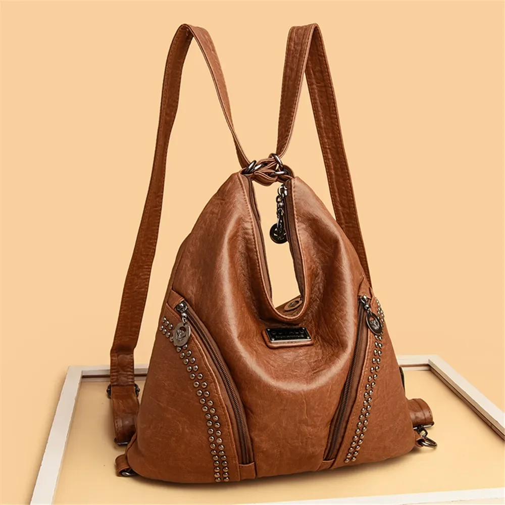Women High Quality Leather Backpacks Vintage Female Shoulder Bag Sac A Dos Travel Ladies Bagpack Mochilas School Bags for Girls 4