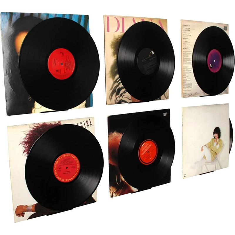 Black Vinyl Record Shelf Wall Mount 6 Pack,Vinyl Holder Wall,Acrylic Album Record Holder Display Easy To Use 2