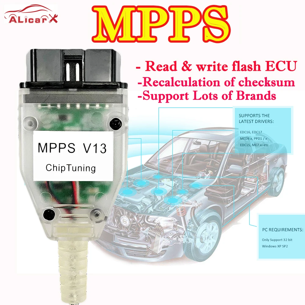 

V13.02 MPPS V13 K+CAN Flasher Chip Tuning ECU Programmer MPPS V13 Professional Diagnostic tester for Audi /For-d/ Citroen