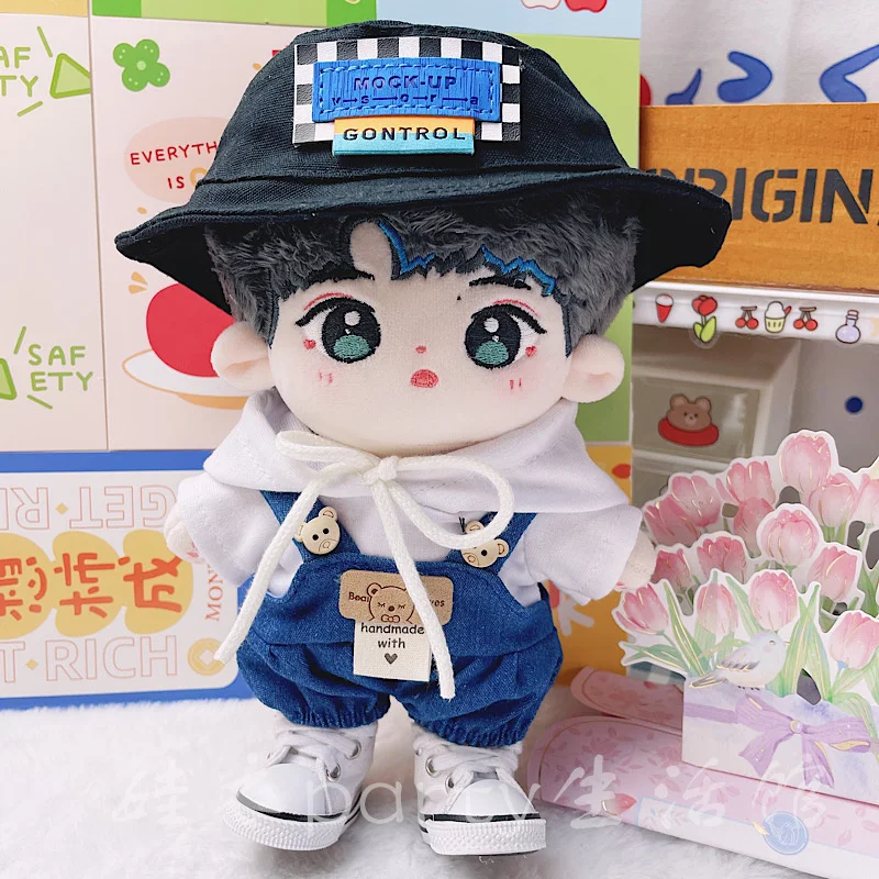 

Cute Overalls White Hoodie 20cm Handsome Fashion Casual Costume Suit No Attribute Plush Doll Change Clothes Outfit Cosplay Gift