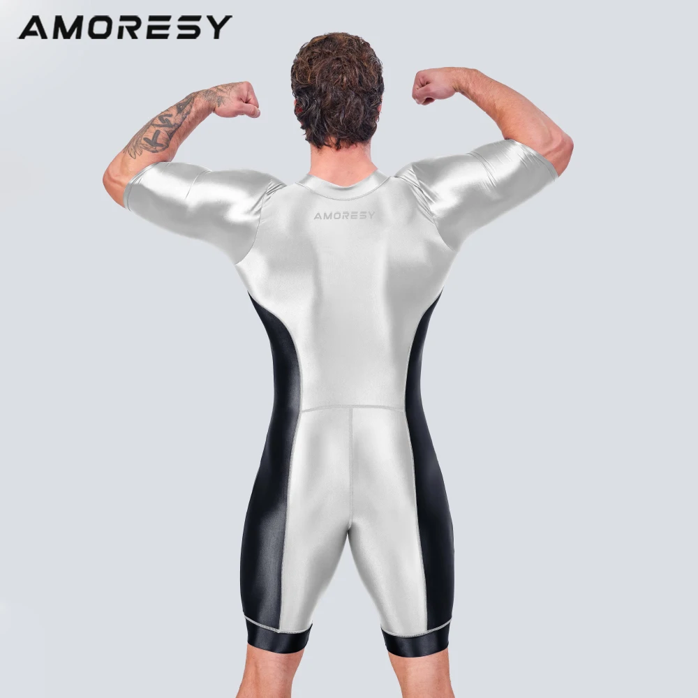 AMORESY Men Glossy Shiny One Piece Triathlon Swimming Running Overalls Road Mountain Bodysuit Racing Cycling Tracksuits Jumpsuit 4